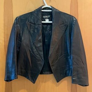 Vintage crop leather blazer